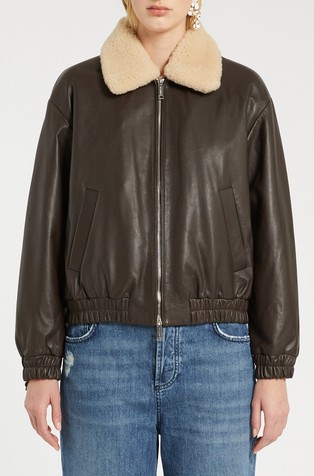 Usnjena jakna z umetnim krznom na ovratniku