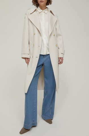 Plašč s pasom iz volnene mešanice