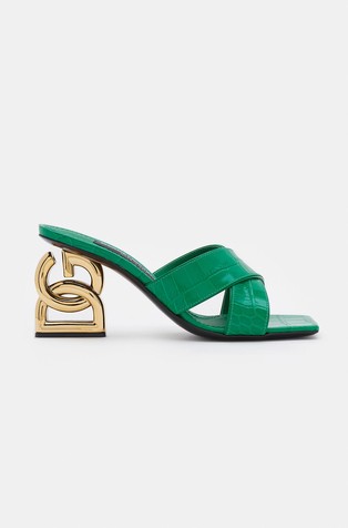 Crocodile-print calfskin mules with DG Pop heel