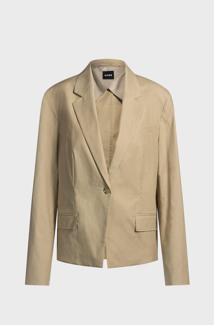HUGO BOSS Single-button blazer in stretch cotton Beige 