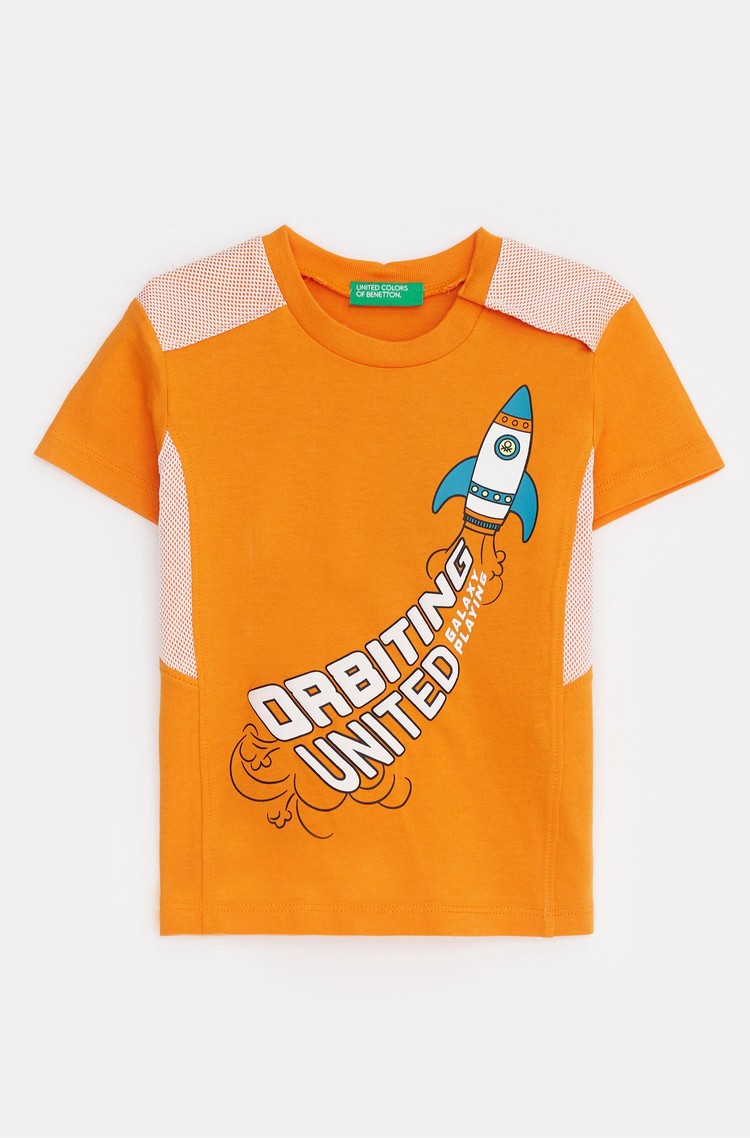BENETTON Majica s kratkimi rokavi in potiskom Oranžna - Orange 