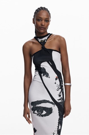 DESIGUAL Versatile fitted midi dress with face print Multi 3