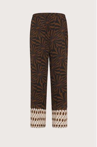 SEVENTY Raztegljive viskozne hlače z etno vzorcem Rjava - Brown 2