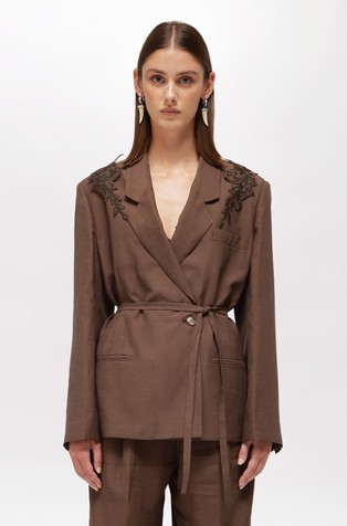 Suknjič iz mešanice viskoze in lana z vezenino