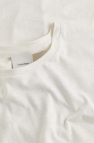 CALVIN KLEIN Majica iz mešanice bombaža in lana Bela - White 5