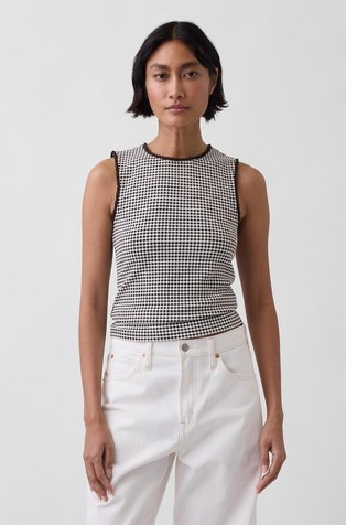 Gingham Pointelle Shell Tank Top