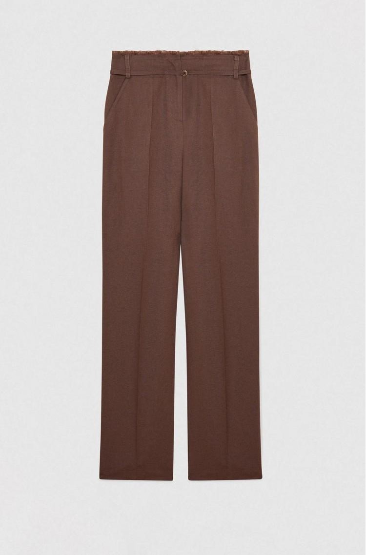 PATRIZIA PEPE Essential regular fit viscose-linen pants Brown 