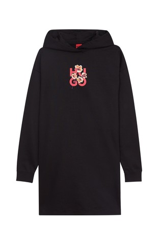 Hooded cotton dress with stacked logo