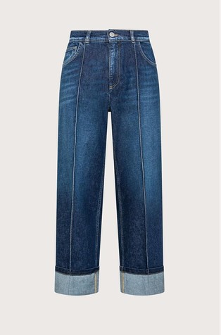 Jeans hlače s prešitimi hlačnicami in zavihanim robom