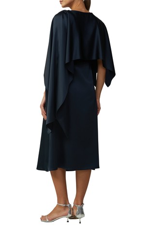 S.OLIVER Midi satenasta obleka z odstranljivim ogrinjalom Modra - Dark Blue 2