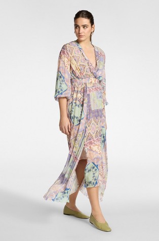 Printed viscose midi dress with asymmetric hem