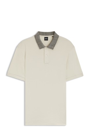 Pima-cotton polo shirt with patterned collar