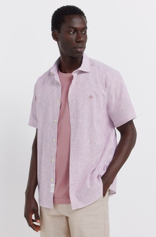 Striped cotton and linen short sleeve shirt