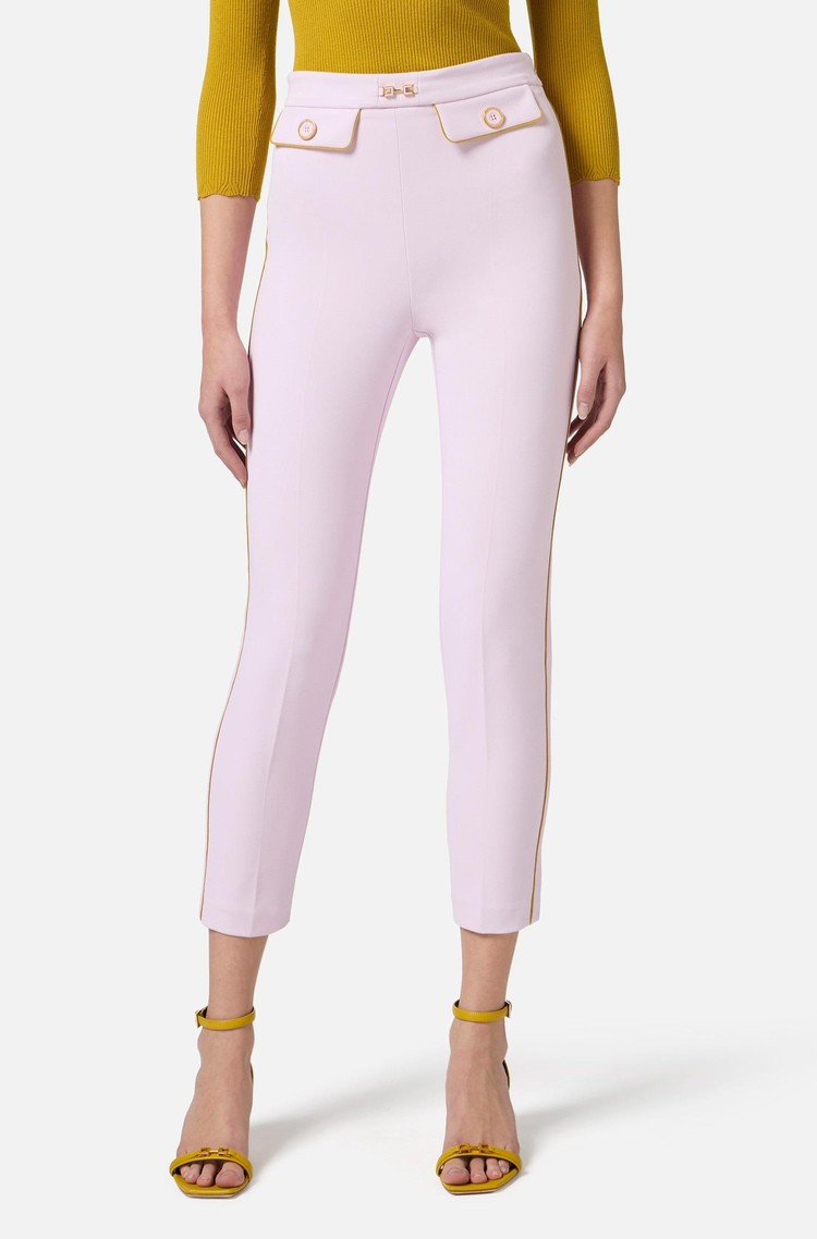 ELISABETTA FRANCHI Slim trousers in crêpe fabric withdecorative details Pink 