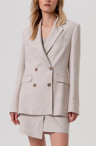 Regular fit suknjič iz lanene mešanice z dvorednim zapenjanjem