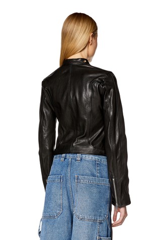 DIESEL Leather jacket with embossed D Black 2