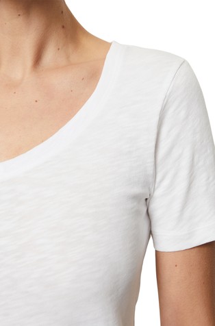 MARC O'POLO Bombažna majica s kratkimi rokavi in V-izrezom Bela - White 3