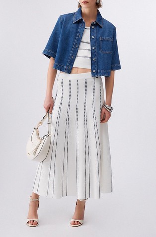 Midi knit skirt with contrast seams