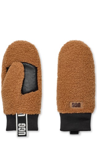 Rokavice iz kodrastega umetnega krzna z logo trakom