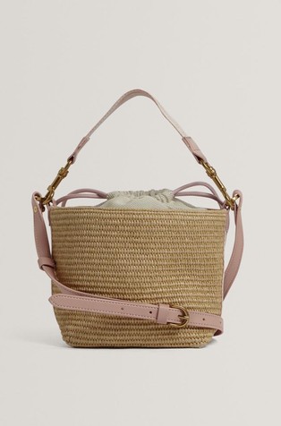 Bucket torbica iz umetne rafije z logo trakom