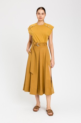 Midi twill skirt with belt