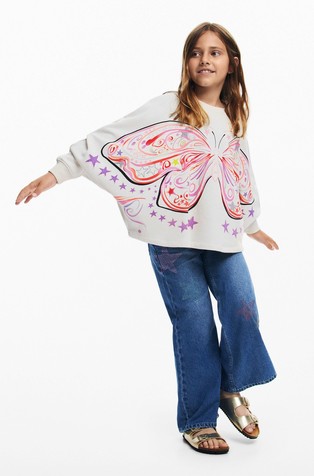 Oversized pulover s potiskom metulja