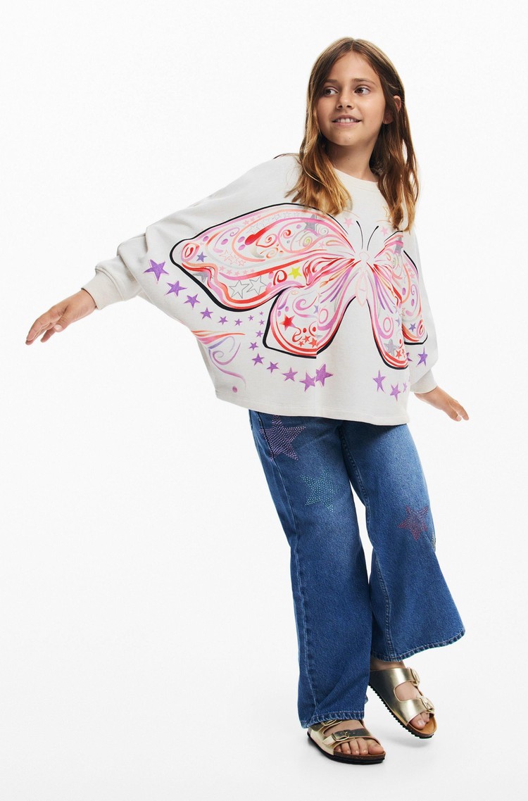DESIGUAL Oversized pulover s potiskom metulja Siva - Light Gray 