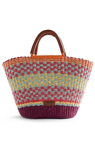 Raffia-effect straw striped large bag