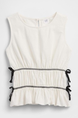 Top iz lanene mešanice s pentljami za deklice