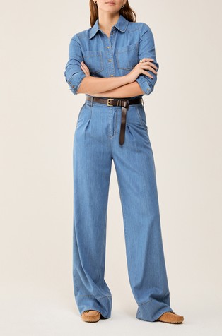 Široke jeans hlače iz lahkega denima