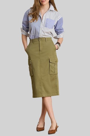 Stretch Cotton Cargo Pencil Skirt