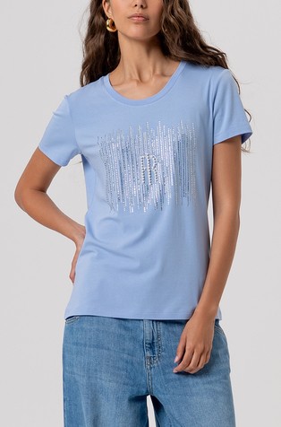 Regular fit majica iz modalne mešanice z okrasnimi kamenčki