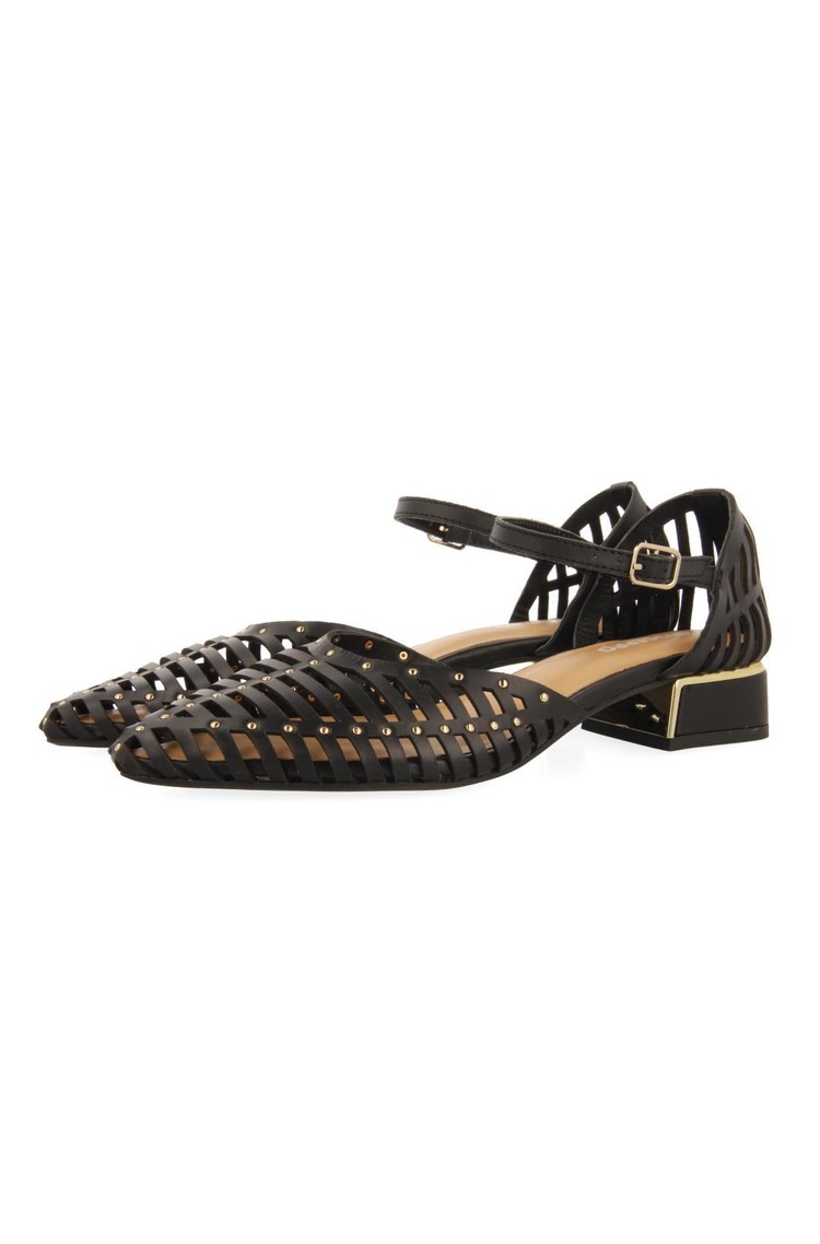 GIOSEPPO Perforated leather ballet flats with studs Black 