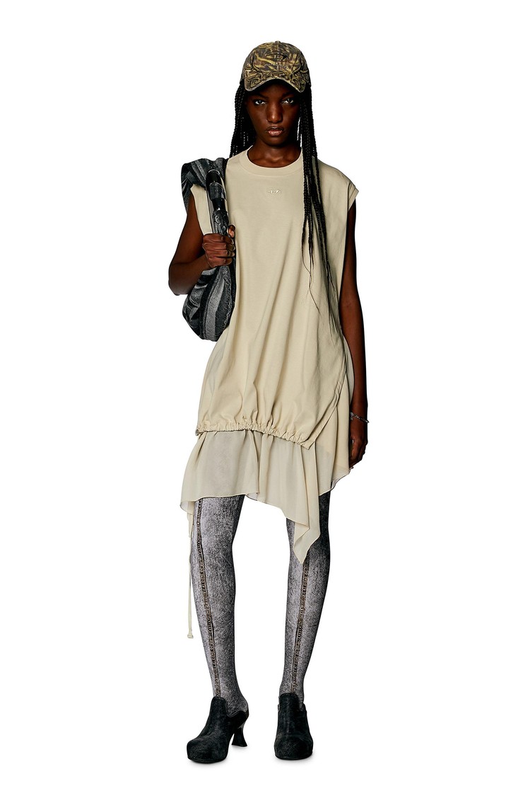 DIESEL Asymmetric jersey dress with viscose trim Light Beige 