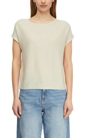 Pleten pulover s kratkimi rokavi iz bleščeče preje