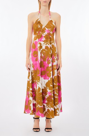 Printed poplin long dress