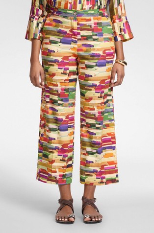Regular printed poplin trousers