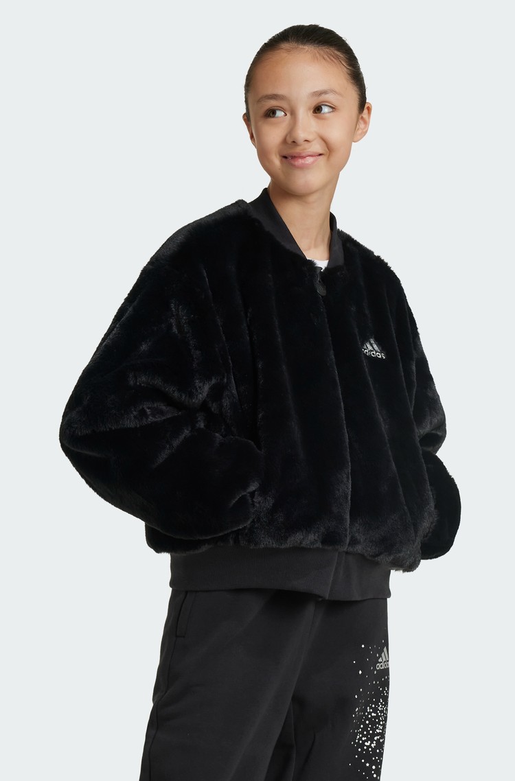 ADIDAS Glam kosmatena jakna s svetlečim logotipom Črna - Black 