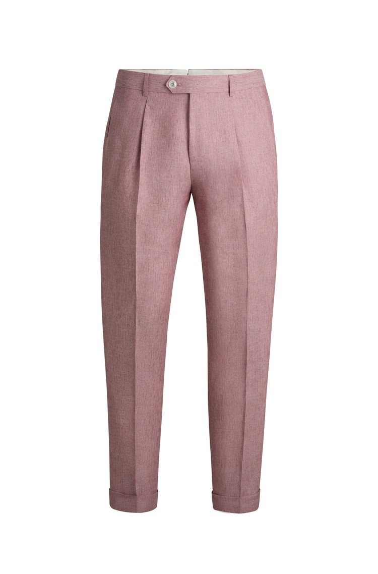 HUGO BOSS Regular fit lanene hlače Roza - Pink 