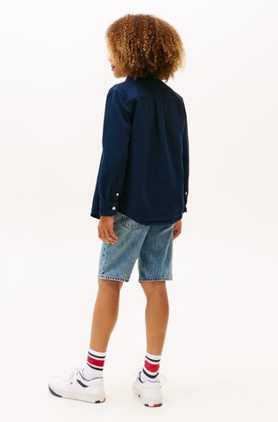 TOMMY HILFIGER Teksturirana bombažna srajca Modra - Dark Blue 2