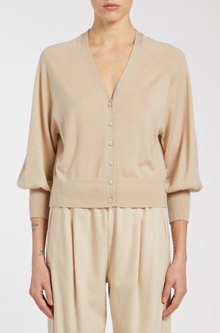 Monochrome wool cardigan with 3/4 sleeves