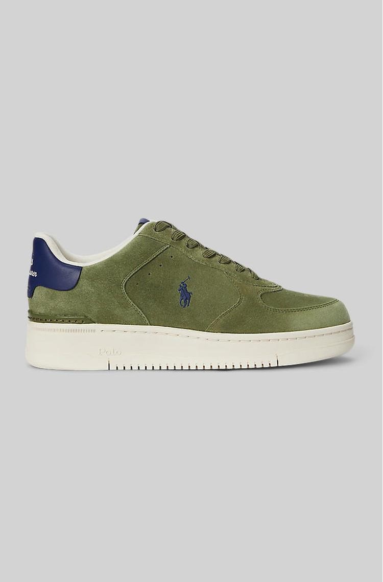 RALPH LAUREN Masters Court Suede Sneaker Tree Green / Light Navy 