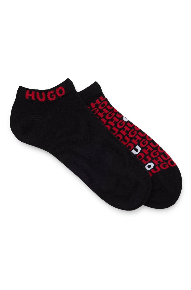 HUGO BOSS Paket 2 parov logo nizkih nogavic iz bombažne mešanice Črna - Black 
