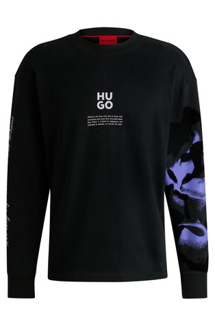 HUGO BOSS Oversize fit cotton sweatshirt with branding and artwork Black 4