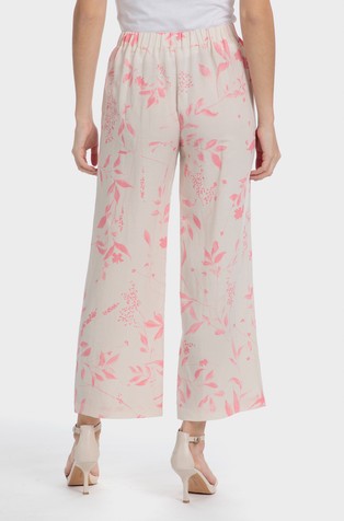PUNT ROMA Viscose-linen trousers with floral pattern Beige / Pink 2