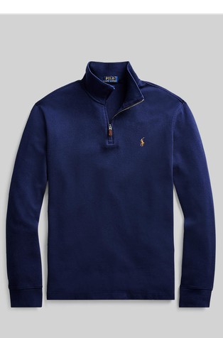 RALPH LAUREN Pleten bombažen pulover z delno zadrgo Modra - Blue 4