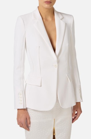 Suknjič iz raztegljive krep tkanine z reliefnimi detajli