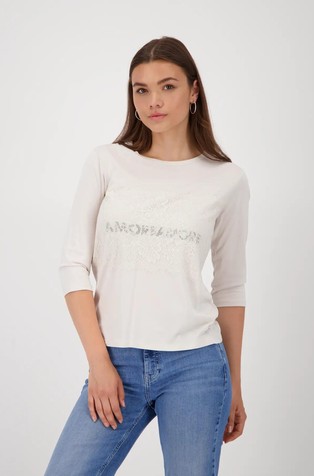 Majica iz bombažne mešanice s čipkastim vstavkom