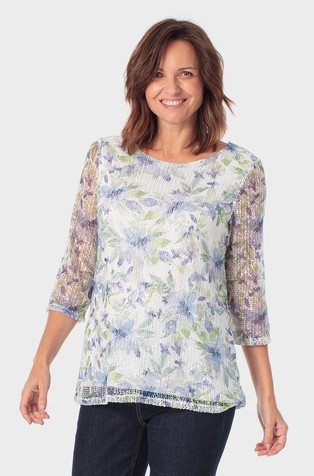 Mrežasta majica s cvetličnim vzorcem