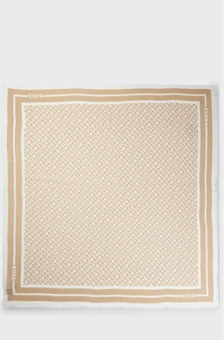 HUGO BOSS Logo-print scarf in modal and silk Beige/White 